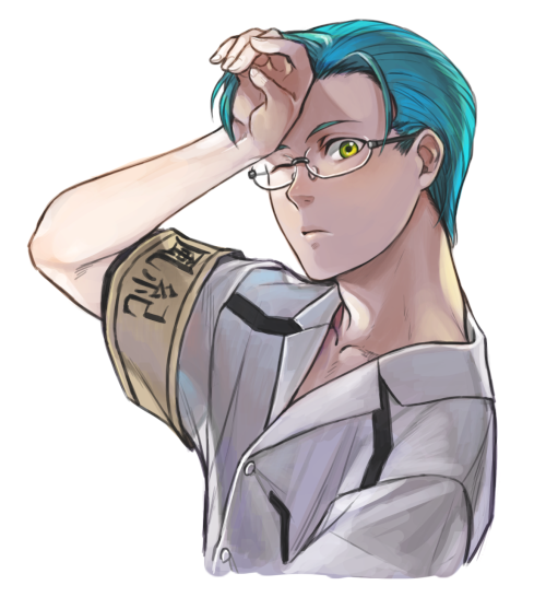 1boy, armband, glasses, hikami_itaru, male_focus, piyo, school_uniform, short_hair