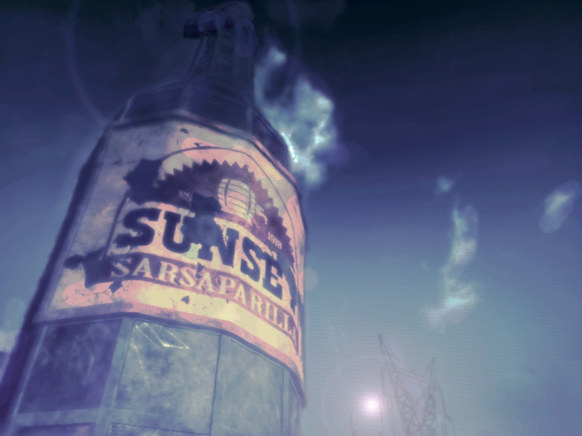 bad_id, bad_pixiv_id, cloud, cloudy_sky, factory, fallout, fallout:_new_vegas, highres, hiro_(kinggalaxy), no_humans, power_lines, sky, sun, sunlight, tower, transmission_tower