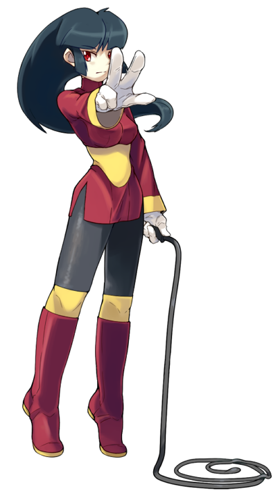 1990s_(style), 1girl, black_hair, black_pantyhose, boots, female_focus, gloves, gym_leader, hari_(kureon), long_hair, nintendo, pantyhose, pokemon, pokemon_red/green/blue/yellow, red_eyes, retro_artstyle, sabrina_(pokemon), shirt, solo, whip
