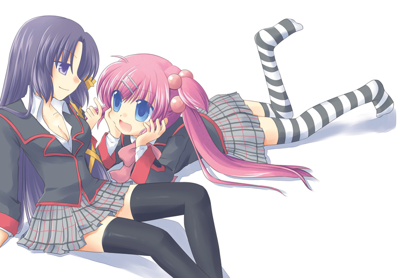 2girls, black_hair, blue_eyes, kurugaya_yuiko, little_busters!, long_hair, multiple_girls, purple_hair