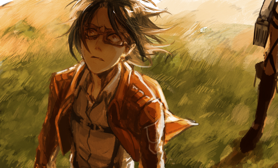 1girl, belt, brown_eyes, brown_hair, en_(enxxx), female_focus, glasses, hange_zoe