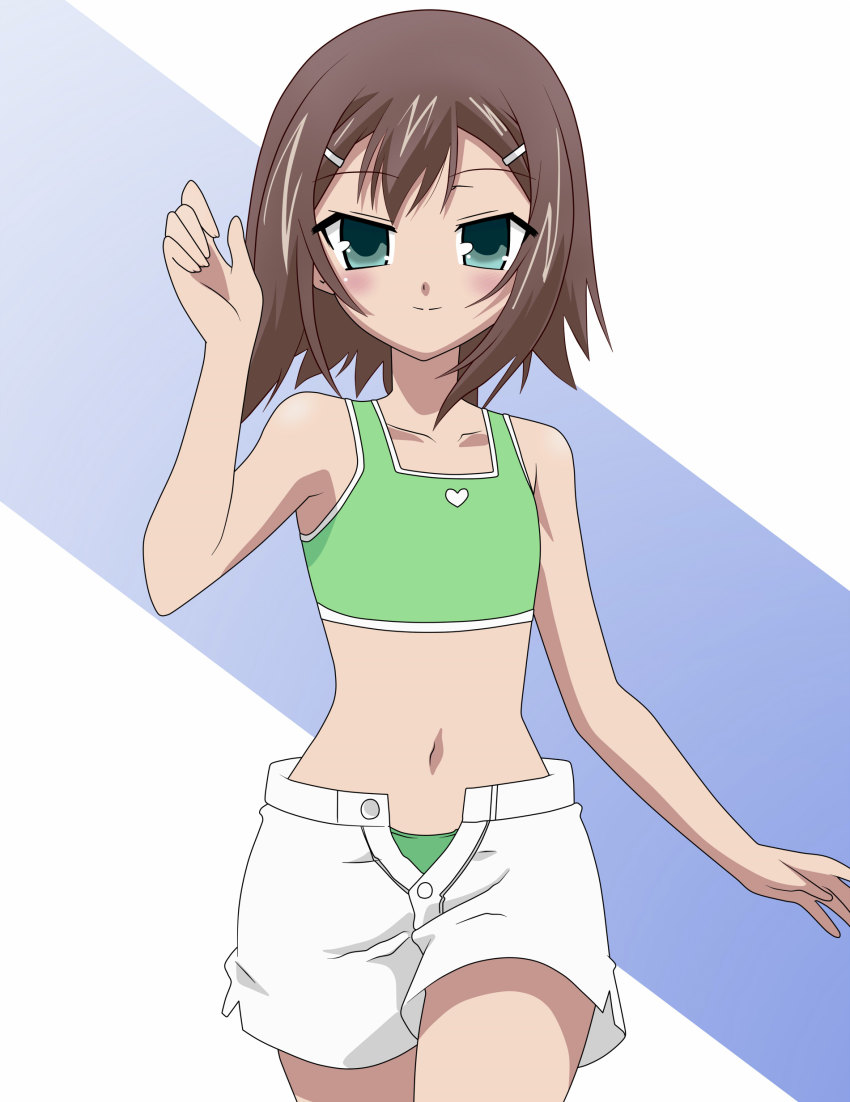 1boy, absurdres, androgynous, baka_to_test_to_shoukanjuu, brown_hair, derivative_work, highres, kinoshita_hideyoshi, male_focus, panties, short_hair, shorts, solo, swimsuit, tachikoma0915, trap, underwear, vector_trace