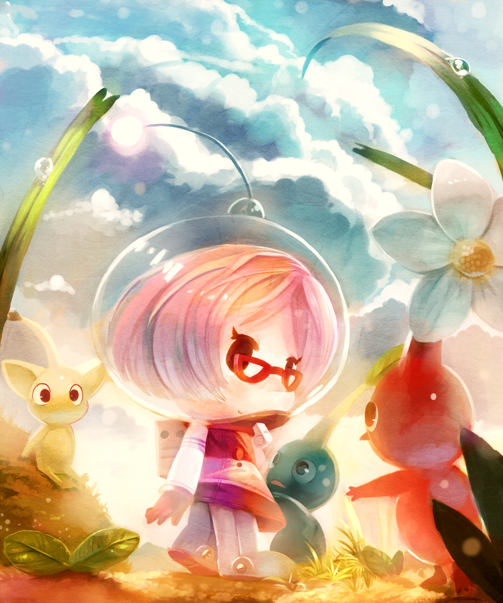 1girl, b_spa_gyoreva, bad_id, bad_pixiv_id, black_eyes, blue_pikmin, brittany_(pikmin), cloud