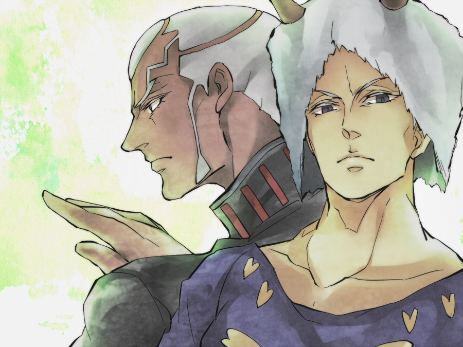 2boys, blue_eyes, brothers, dark_skin, dark-skinned_male, emir_ia, enrico_pucci, fur_hat