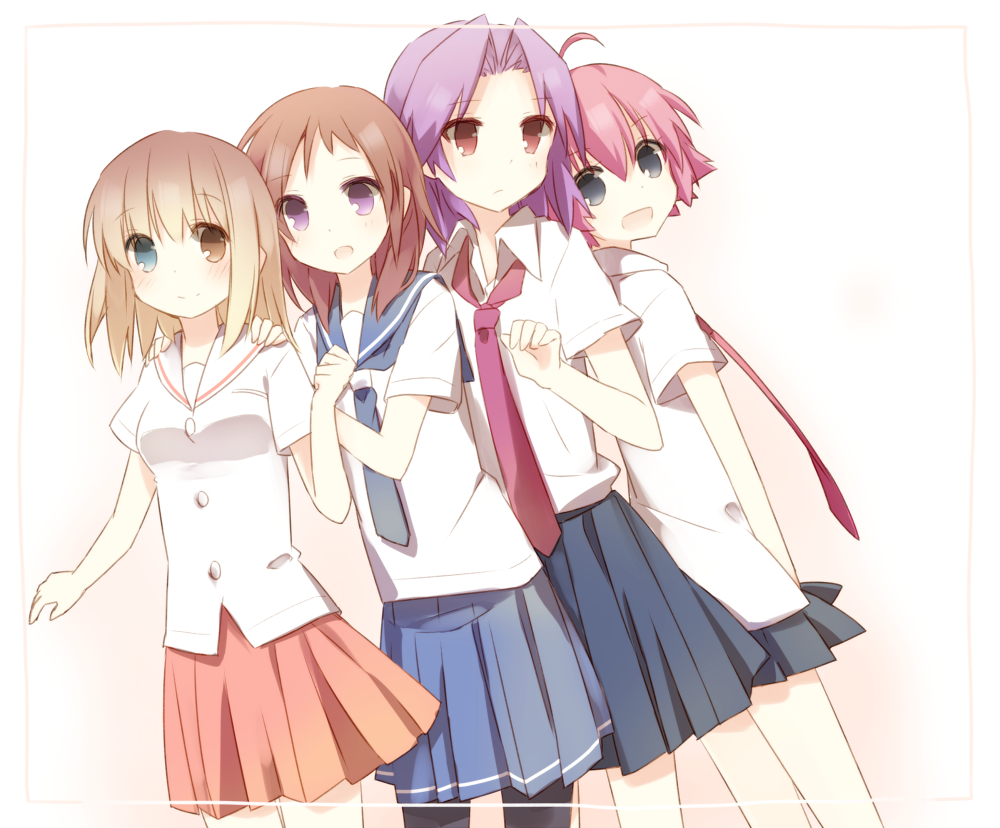 4girls, bad_id, bad_pixiv_id, blonde_hair, brown_hair, fukuji_mihoko, heterochromia, kajiki_yumi