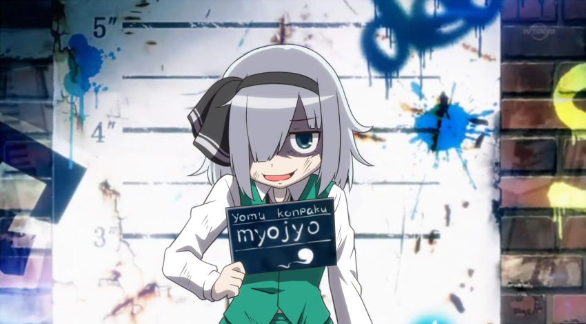 1girl, cosplay, crossover, evandragon, female_focus, green_eyes, hair_over_one_eye, hair_ribbon