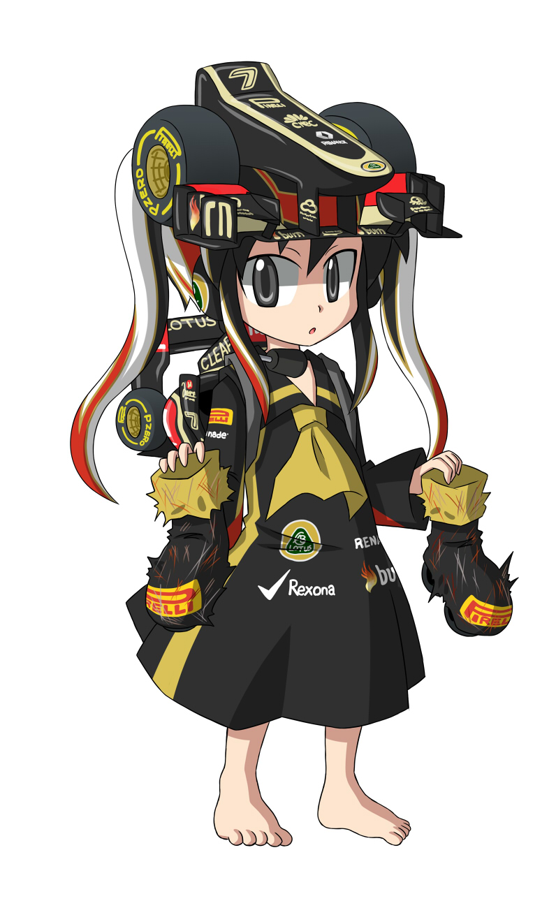 1girl, bad_id, bad_pixiv_id, barefoot, black_hair, dress, female_focus, formula_one