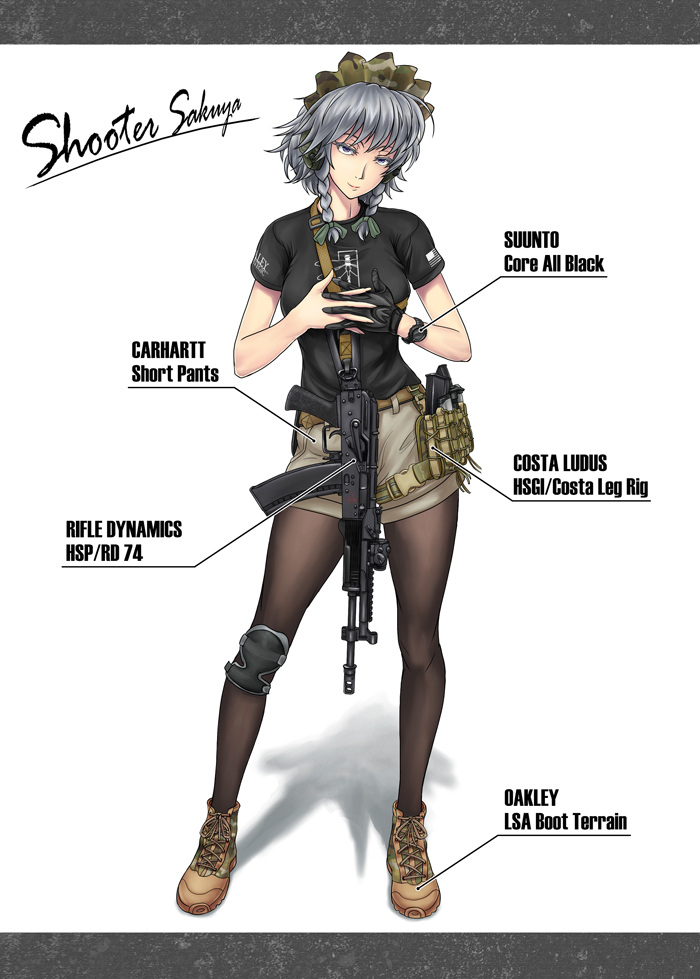 1girl, ak-74, ak-74m, assault_rifle, black_pantyhose, boots, braid, contrapposto