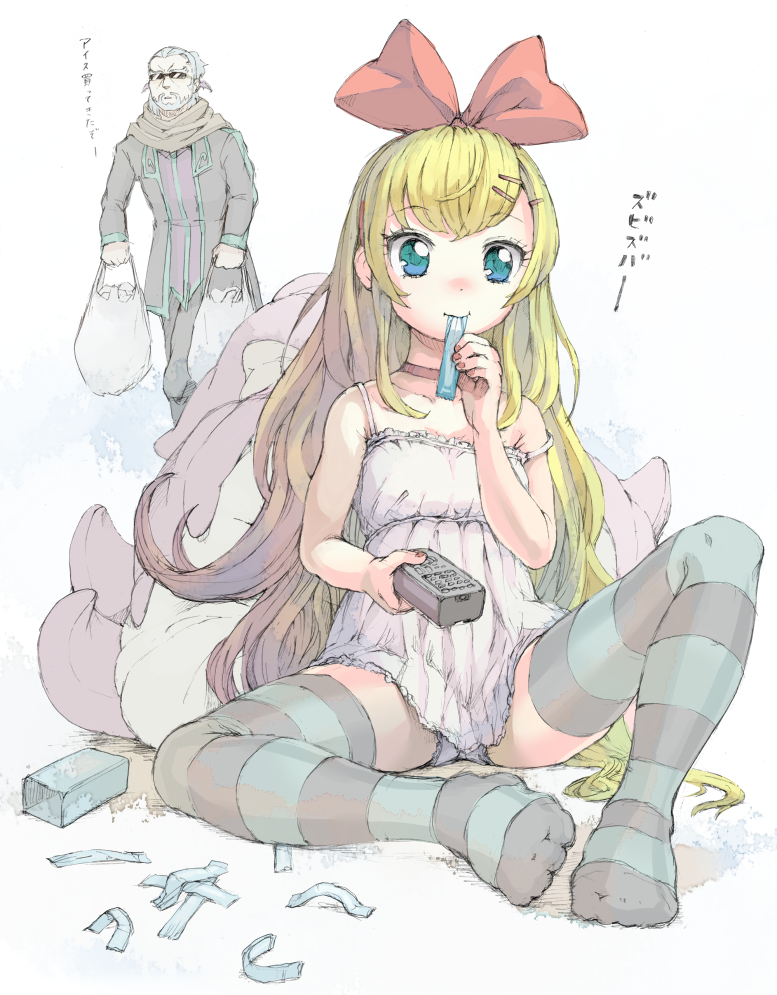 1boy, 1girl, alternate_costume, bag, bel_(precure), blonde_hair, blue_eyes, chemise