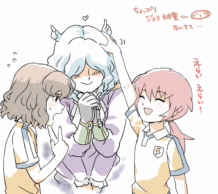 3boys, bad_id, bad_pixiv_id, blue_eyes, blush, brown_eyes, brown_hair, extra_arms