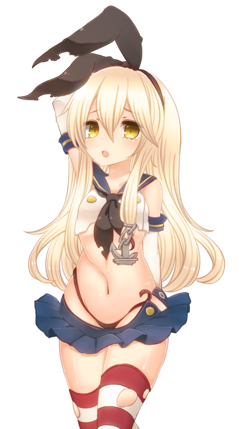 10s, 1girl, anchor, anchor_hair_ornament, arm_behind_head, blonde_hair, elbow_gloves, female_focus