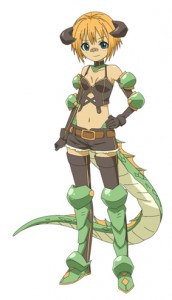 horns, jormungandr_(zettai_bouei_leviathan), lowres, midriff, smile, solo, tail, zettai_bouei_leviathan