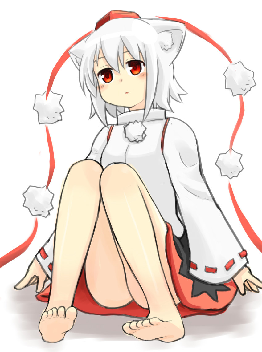 1girl, :o, absurdres, animal_ear_fluff, animal_ears, barefoot, blouse, blush