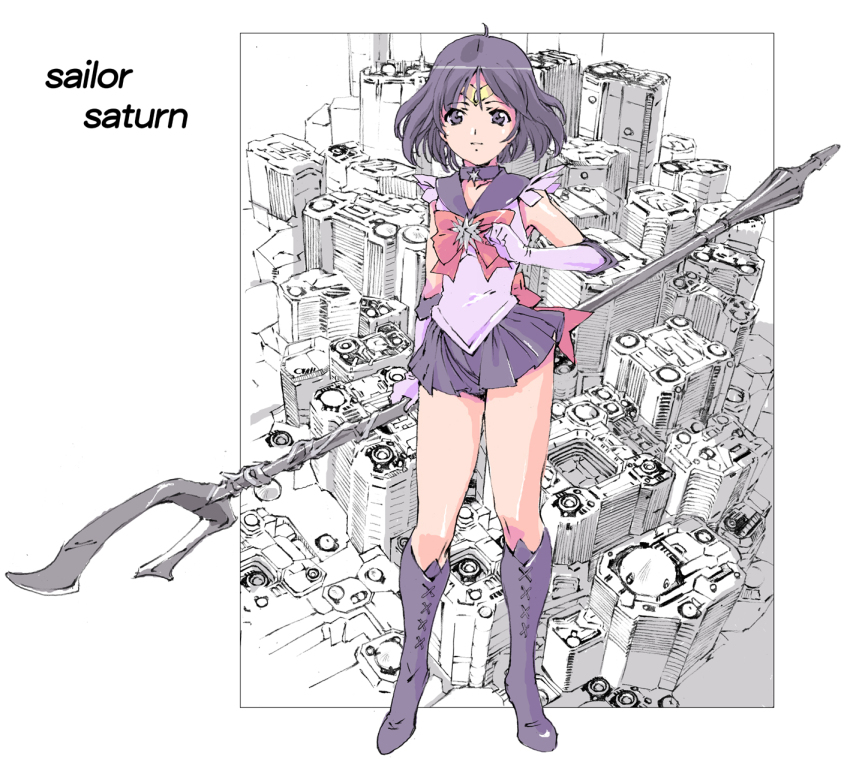 1990s_(style), 1girl, bishoujo_senshi_sailor_moon, black_hair, boots, bow, brooch, character_name