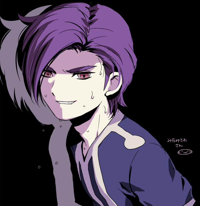 1boy, bad_id, bad_pixiv_id, black_background, character_name, gassan_kunimitsu, grin, inazuma_eleven_(series)