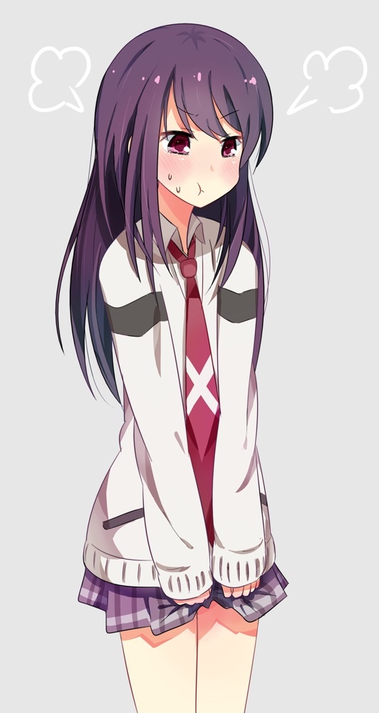 10s, 1girl, female_focus, holding_own_skirt, long_hair, necktie, noyori_risa, purple_eyes