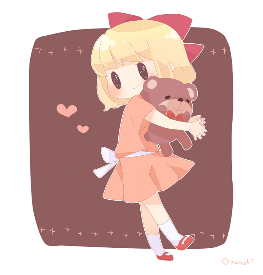 0_0, 1girl, black_eyes, blonde_hair, heart, kohori, mary_janes, mother_(series)