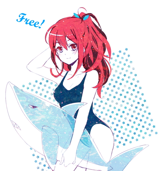 10s, 1girl, blush, female_focus, free!, inflatable_shark, inflatable_toy, long_hair