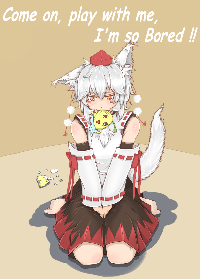 1girl, animal_ears, barefoot, blush_stickers, colorized, cube85, english_text, fang