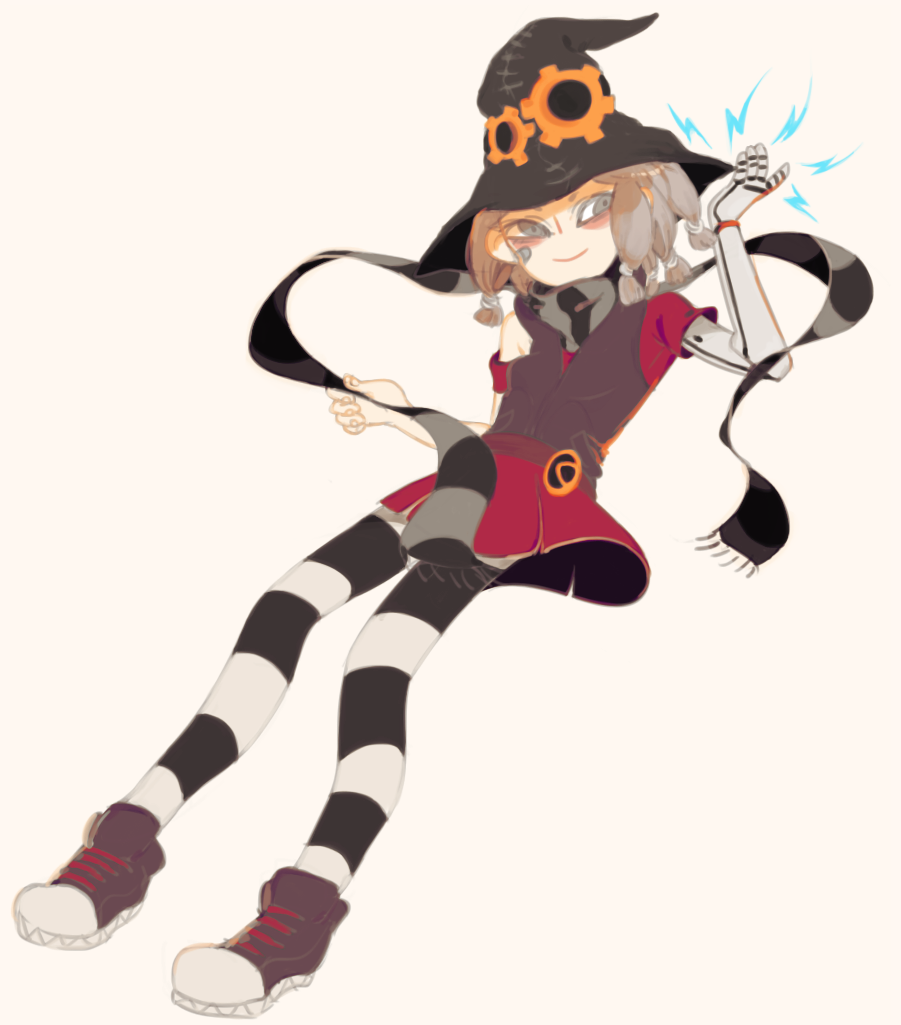 1girl, alternate_hairstyle, bad_id, bad_pixiv_id, blue_hair, borderlands_(series), borderlands_2, female_focus, gaige, hat, motune_(ukraine), pantyhose, prosthesis, red_hair, scarf, smile, solo