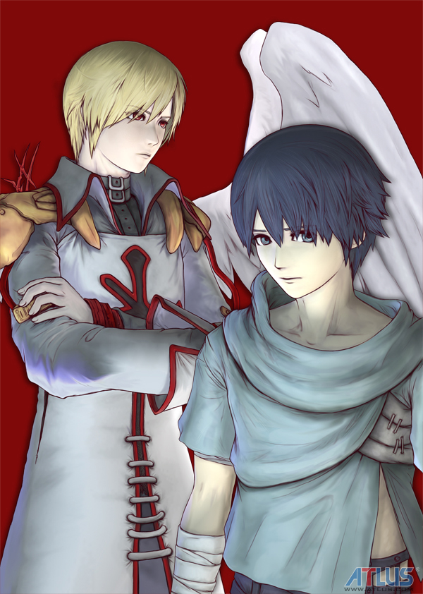 2boys, angel, angel_wings, atlus, baroque_(game), baroque_(series), character_request, male_focus