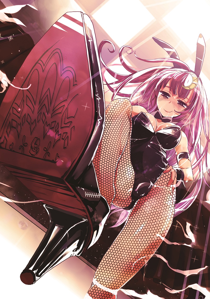 1girl, animal_ears, bow, bowtie, crescent, crescent_hair_ornament, detached_collar, feet