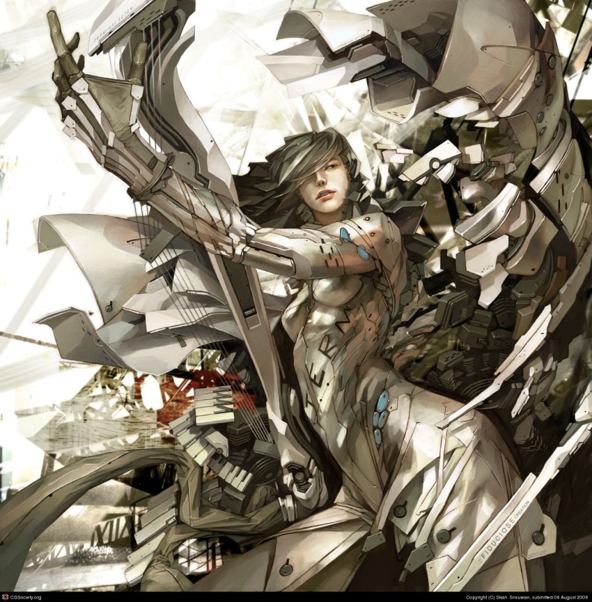 armor, bad_cgsociety_id, bad_id, highres, instrument, mecha, robot, science_fiction