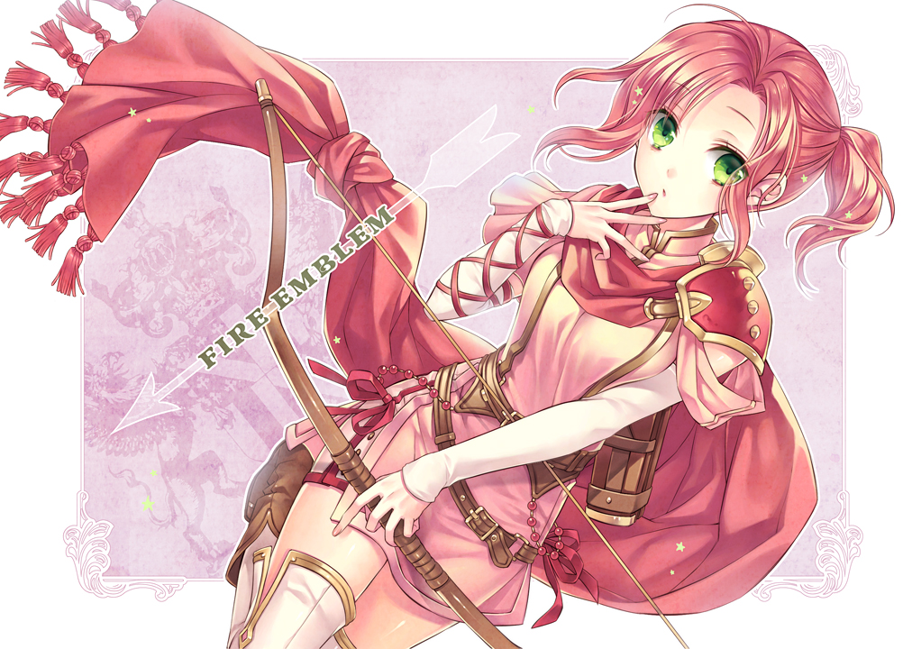 1girl, ahoge, armor, belt, boots, bow_(weapon), bridal_gauntlets, cape