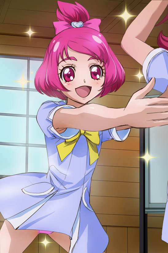 2girls, :d, aida_mana, armpit_peek, armpits, bow, dokidoki!_precure, eyelashes