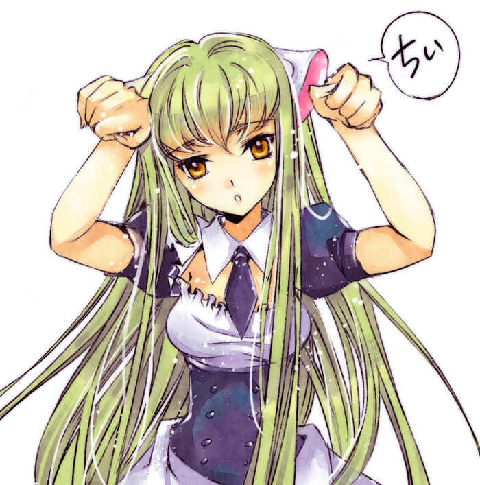 1girl, blush, c.c., chii, chobits, code_geass, cosplay, female_focus