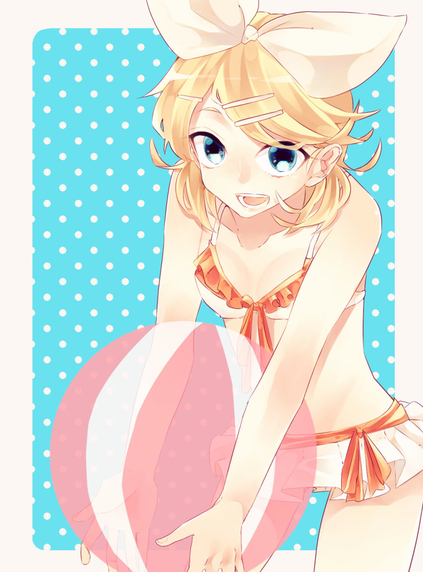 1girl, bad_id, bad_pixiv_id, ball, beachball, bikini, blonde_hair, blue_eyes