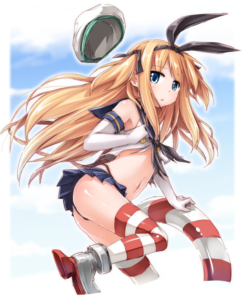 1girl, :<, black_panties, blonde_hair, blue_eyes, blush, boots, borrowed_character