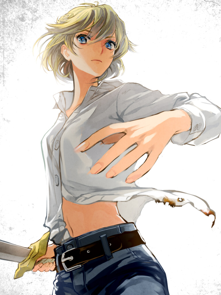 1girl, blonde_hair, blue_eyes, cleo_everlastin, female_focus, majutsushi_orphen, nanatoki, short_hair