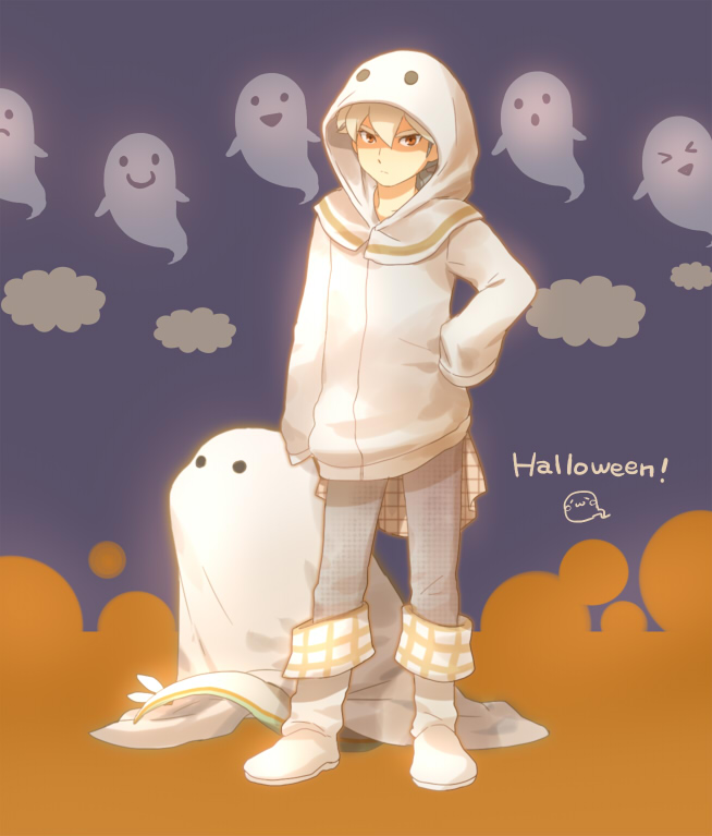 1boy, bad_id, bad_pixiv_id, boots, full_body, ghost, hakuryuu_(inazuma_eleven), halloween