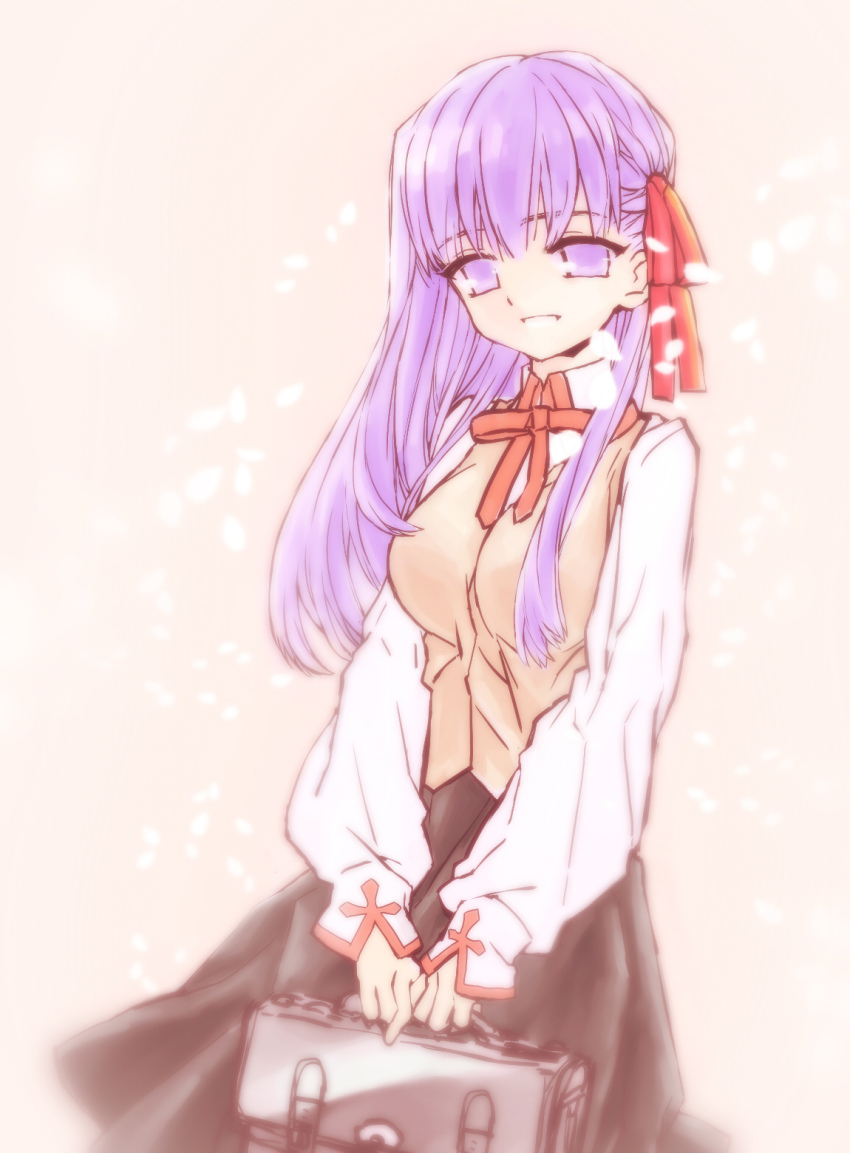 1girl, bag, cccbast, fate/stay_night, fate_(series), female_focus, hair_ribbon, highres