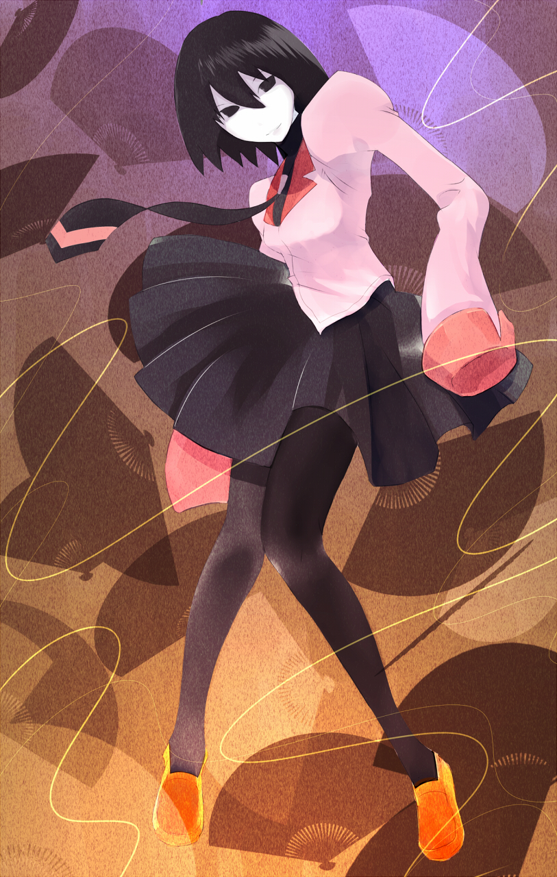 1girl, black_eyes, black_hair, blouse, empty_eyes, female_focus, highres, monogatari_(series)