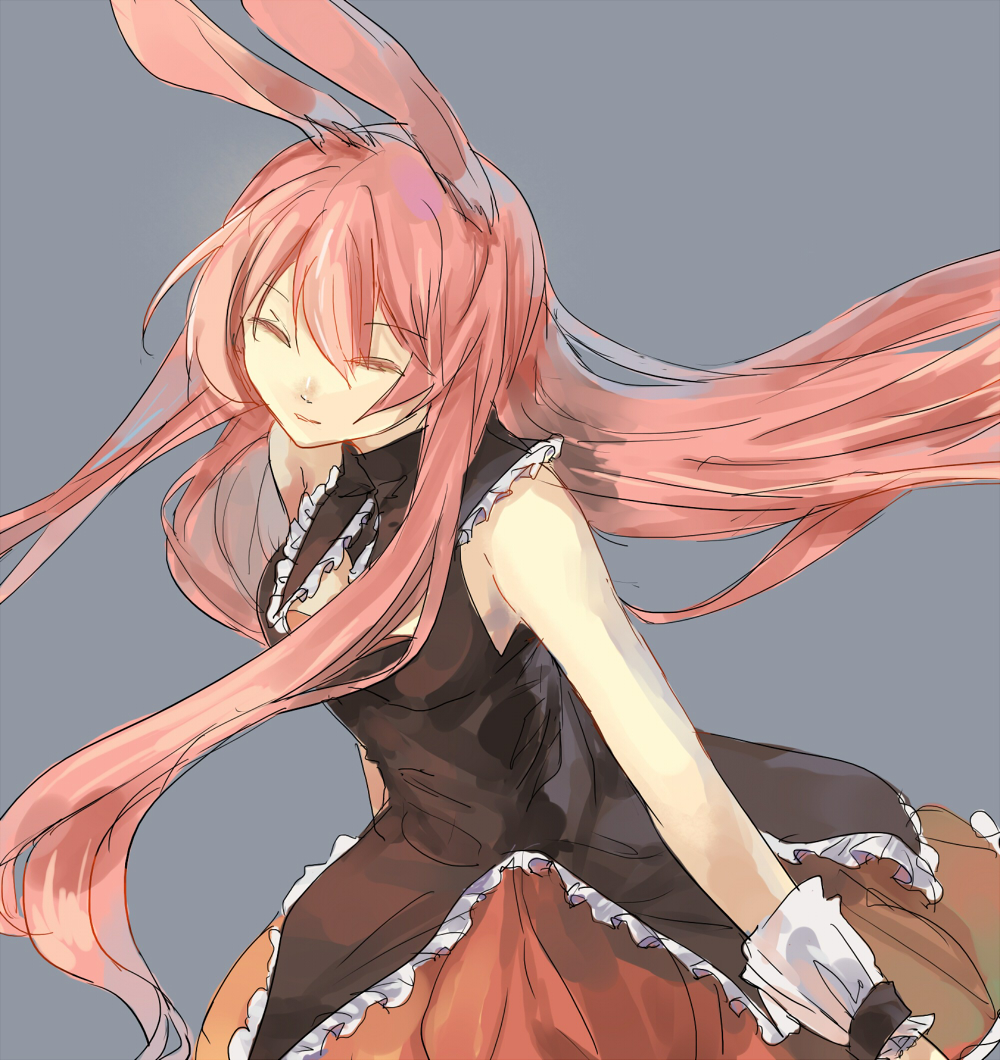 1girl, animal_ears, closed_eyes, kurousagi_(mondaiji), mondaiji-tachi_ga_isekai_kara_kuru_sou_desu_yo?, pink_hair, rabbit_ears, simple_background, xinta