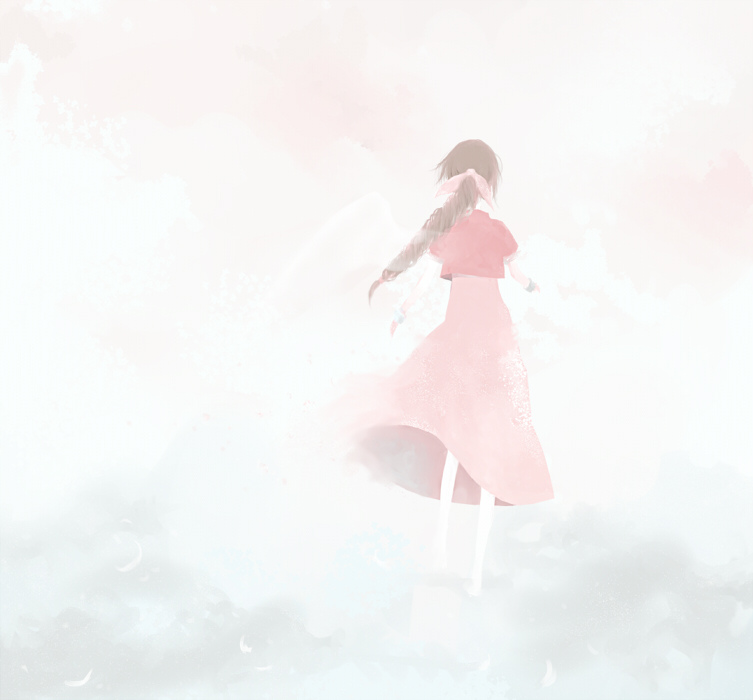 1990s_(style), 1girl, aerith_gainsborough, air-bird, bad_id, bad_pixiv_id, bow, braid