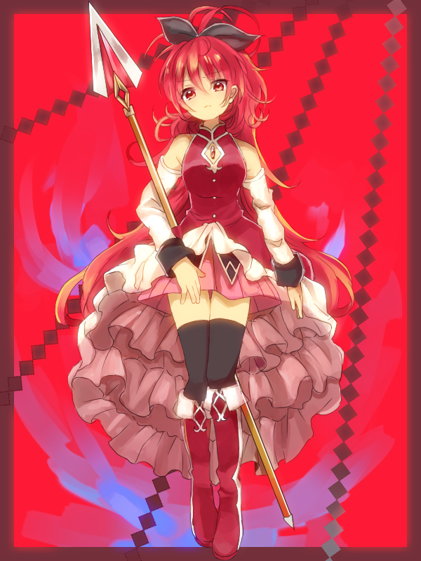 10s, 1girl, bad_id, bad_pixiv_id, bare_shoulders, black_thighhighs, boots, detached_sleeves