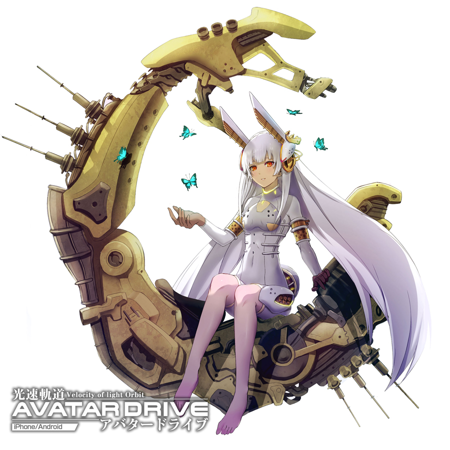 1girl, animal_ears, bare_legs, blonde_hair, bodysuit, bug, butterfly, copyright_name