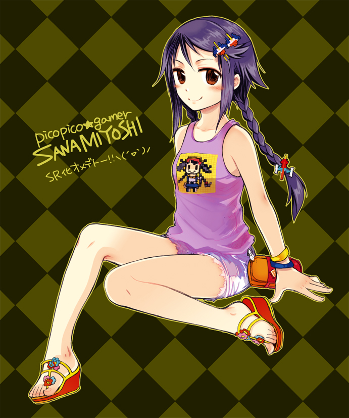 10s, 1girl, argyle_background, argyle_clothes, bad_id, bad_pixiv_id, blush, bracelet