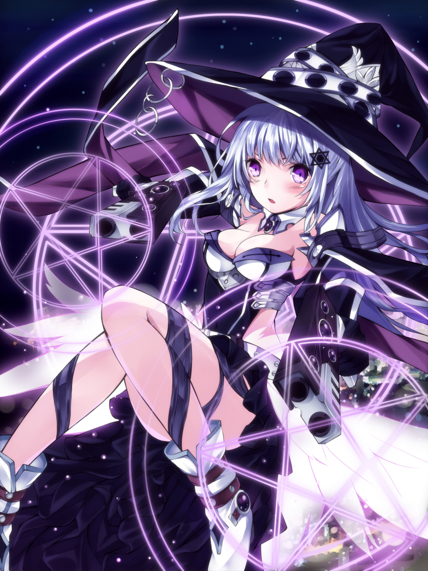 1girl, breasts, cleavage, clothing_cutout, decchi_oyabun, dual_wielding, female_focus, glock