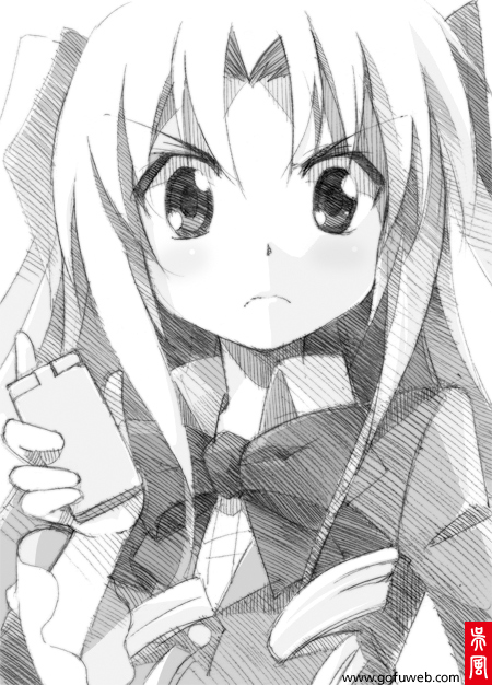 cellphone, gofu, greyscale, hair_ribbon, monochrome, phone, ribbon, school_uniform