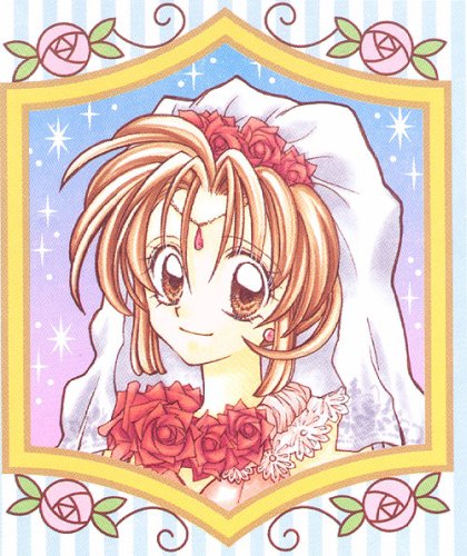 1990s_(style), 1girl, bridal_veil, bride, brown_eyes, brown_hair, circlet, dress