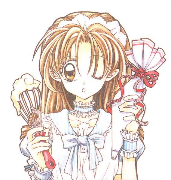 1990s_(style), 1girl, bow, brown_eyes, brown_hair, choker, female_focus, frills