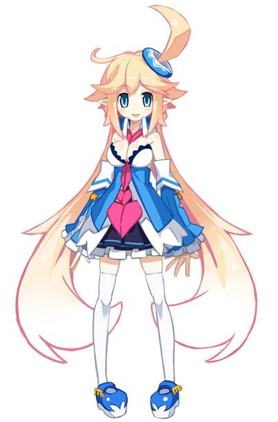 1girl, ahoge, attouteki_yuugi_mugen_souls, attouteki_yuugi_mugen_souls_z, between_breasts, blonde_hair, blue_eyes, breasts