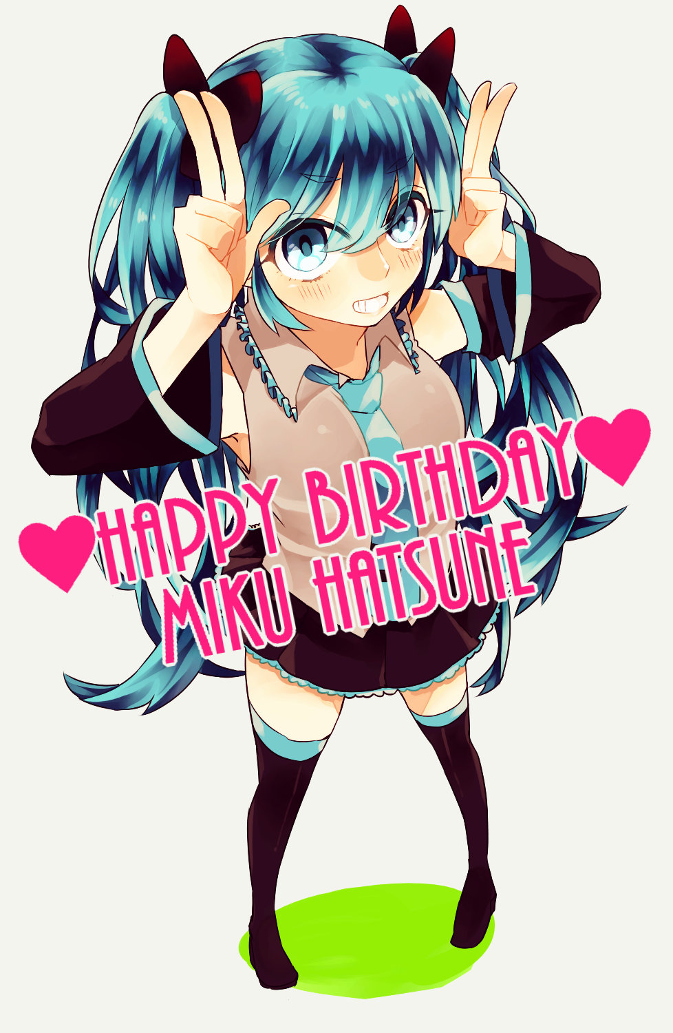 1girl, aqua_eyes, aqua_hair, bad_id, bad_pixiv_id, female_focus, grin, happy_birthday