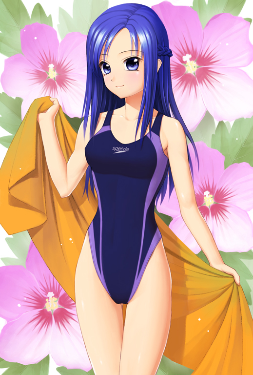 1girl, amane_satsuki, blue_eyes, blue_hair, brand_name_imitation, competition_swimsuit, dokidoki!_precure, female_focus