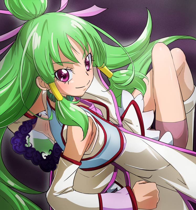 1girl, armpits, bow, crossed_legs, cure_empress, detached_sleeves, dokidoki!_precure, female_focus