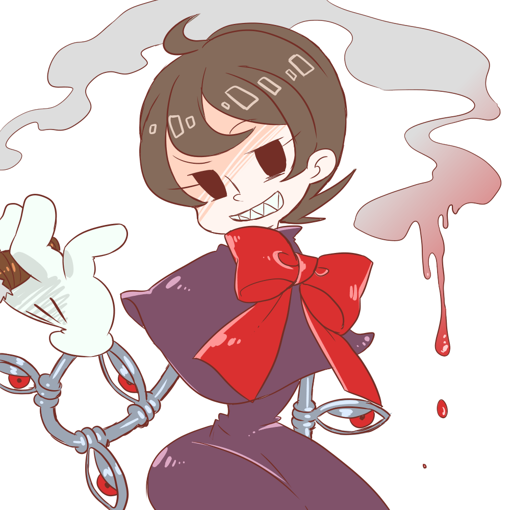 1girl, alternate_hair_color, blood, brown_hair, cigar, dress, fal0811, female_focus